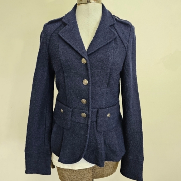Elevenses Anthropologie navy blue wool jacket coat size 4 Small - Picture 5 of 6